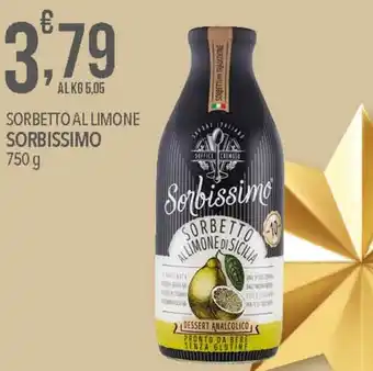 DESSERT ANALCOLICO PRONTO DA BERE SENZA GLUTINE SORBETTO AL LIMONE SORBISSIMO 750 g