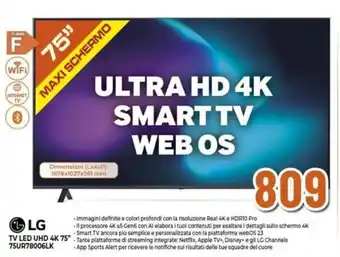 Expert LG TV LED UHD 4K 75" 75UR78006LK offerta