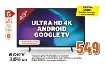 Expert SONY TV LED 43" KD43X75WLPAEP offerta