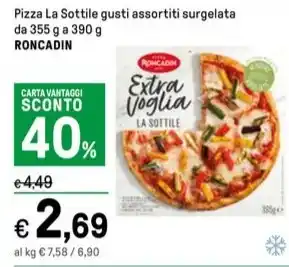 Iper La Grande Pizza La Sottile gusti assortiti surgelata da 355 g a 390 g RONCADIN offerta