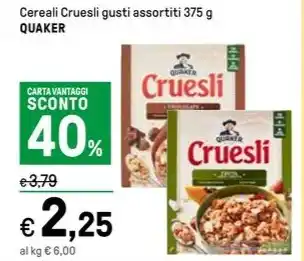 Iper La Grande Cereali Cruesli gusti assortiti 375 g QUAKER offerta