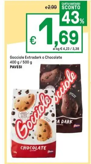 Iper La Grande Gocciole Extradark o Chocolate 400 g / 500 g PAVESI offerta