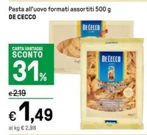 Iper La Grande Pasta all'uovo formati assortiti 500 g DE CECCO offerta