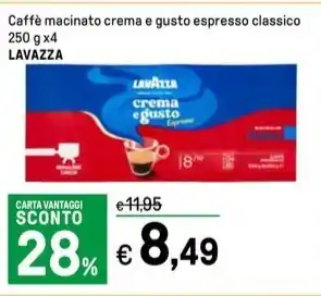 Iper La Grande Caffè macinato crema e gusto espresso classico 250 g x4 LAVAZZA offerta