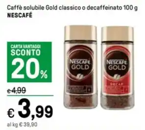 Caffè solubile Gold classico o decaffeinato 100 g NESCAFÉ