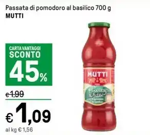 Iper La Grande Passata di pomodoro al basilico 700 g MUTTI offerta