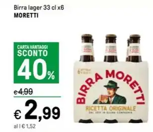 Iper La Grande Birra lager 33 cl x6 MORETTI offerta