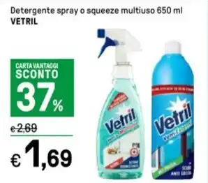 Iper La Grande Detergente spray o squeeze multiuso 650 ml VETRIL offerta