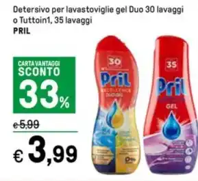 Iper La Grande Detersivo per lavastoviglie gel Duo 30 lavaggi o Tuttoin1, 35 lavaggi PRIL offerta