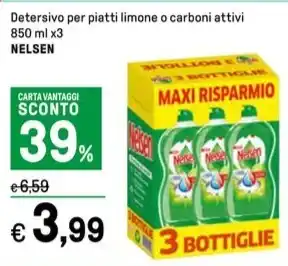 Iper La Grande Detersivo per piatti limone o carboni attivi 850 ml x3 NELSEN offerta