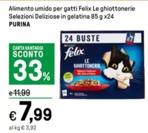 Iper La Grande Alimento umido per gatti Felix Le ghiottonerie Selezioni Deliziose in gelatina 85 g x24 PURINA offerta