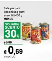 Iper La Grande Paté per cani Special Dog gusti assortiti 400 g MONGE offerta
