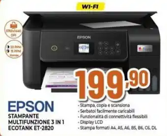 Expert EPSON STAMPANTE MULTIFUNZIONE 3 IN 1 ECOTANK ET-2820 offerta