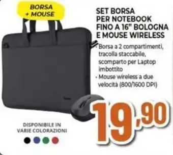 SET BORSA PER NOTEBOOK FINO A 16" BOLOGNA E MOUSE WIRELESS