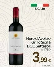 Carrefour Settesoli Nero D'Avola O Grillo Sicilia Doc offerta