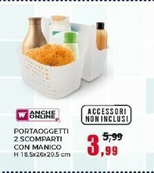 Happy Casa Portaoggetti 2 Scomparti Con Manico H 18.5x26x20.5 Cm offerta