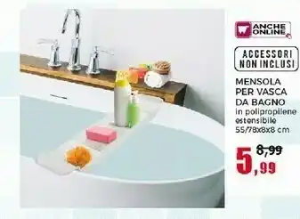 Happy Casa Mensola Per Vasca Da Bagno In Polipropilene Ostensibile 55/78x0x8 Cm offerta