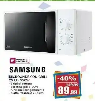 Samsung Microonde Con Grill 20 Lt