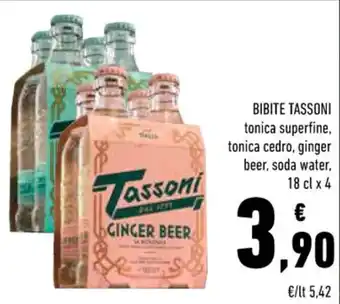 Conad Superstore BIBITE TASSONI tonica superfine, tonica cedro, ginger beer, soda water, 18 cl x 4 offerta
