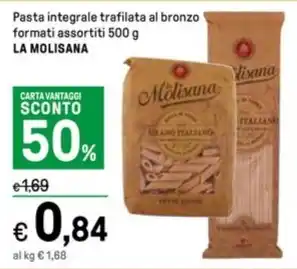 Iper La Grande Pasta integrale trafilata al bronzo formati assortiti 500 g LA MOLISANA offerta