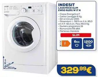 Euronics INDESIT LAVATRICE SLIM EWSD 61251 W IT N offerta