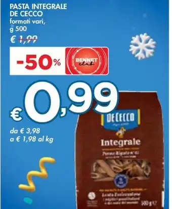 Bennet PASTA INTEGRALE DE CECCO formati vari, g 500 offerta