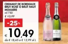 Bennet CREMANT DE BORDEAUX BRUT ROSÈ O BRUT HAUT MOULIERE ml 750 offerta
