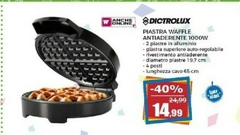 Happy Casa Dictrolux Piastra Waffle Antiaderente 1000W offerta