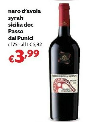 Pam Passo Dei Punici Nero D'avola Syrah Sicilia Doc 75 Cl offerta