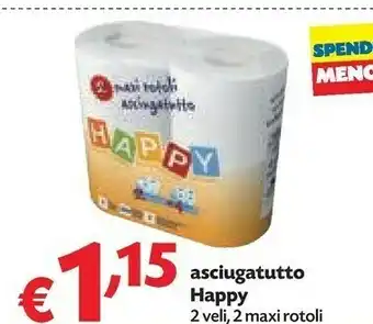 Pam Happy Asciugatutto 2 Veli, 2 Maxi Rotoli offerta