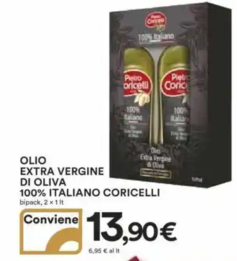 Ipercoop OLIO EXTRA VERGINE DI OLIVA 100% ITALIANO CORICELLI bipack, 2 x 1 It offerta