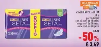 Conad Superstore ASSORBENTI SETA ULTRA LINES pacco doppio con ali conf. da 28 pezzi offerta