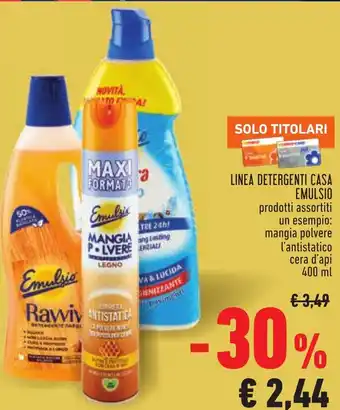 Conad Superstore LINEA DETERGENTI CASA EMULSIO mangia polvere l'antistatico cera d'api offerta