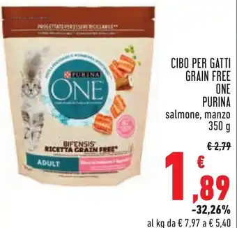 Conad Superstore CIBO PER GATTI GRAIN FREE ONE PURINA salmone, manzo 350 g offerta