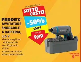 FERREX AVVITATORE SNODABILE A BATTERIA, 3,6 V