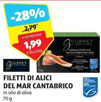 ALDI GOURMET FILETTI DI ALICI DEL MAR CANTABRICO in olio di oliva offerta