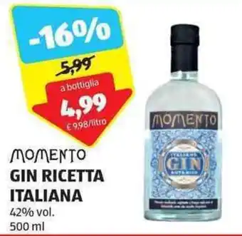ALDI MOMENTO GIN RICETTA ITALIANA 42% vol. 500 ml offerta