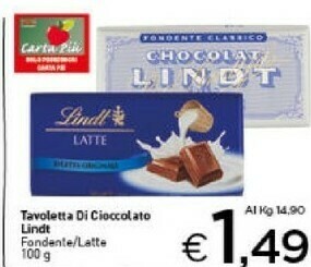 Crai Lindt Cioccolato Al Latte 100 G(ml) offerta