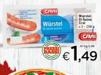 Crai Crai Wurstel Di Suino offerta