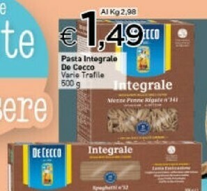 Crai De Cecco Pasta Integrale offerta