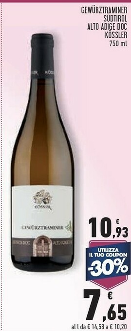 Conad Kossler Sudtirol Alto Adige Gewurztraminer 750 G(ml) offerta