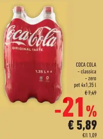 Conad COCA COLA – classica - zero pet 4x1,35 l offerta