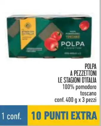 Conad POLPA A PEZZETTONI LE STAGIONI D'ITALIA 100% pomodoro toscano conf. 400 g x 3 pezzi offerta