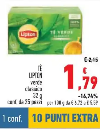Conad TÈ LIPTON verde classico 32 g conf. da 25 pezzi offerta