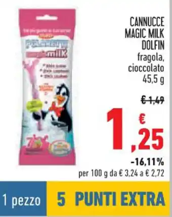 Conad CANNUCCE MAGIC MILK DOLFIN fragola, cioccolato 45,5 g offerta