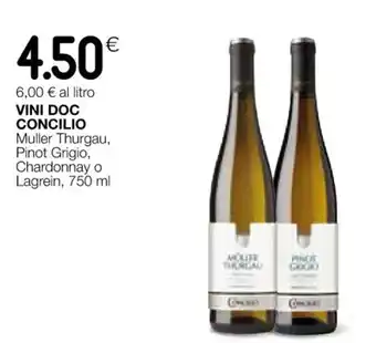 Coop VINI DOC CONCILIO Muller Thurgau, Pinot Grigio, Chardonnay o Lagrein, 750 ml offerta