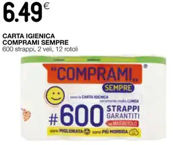 Coop CARTA IGIENICA COMPRAMI SEMPRE 600 strappi, 2 veli, 12 rotoli offerta