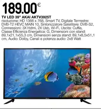 Coop TV LED 39" AKAI AKTV3925T offerta