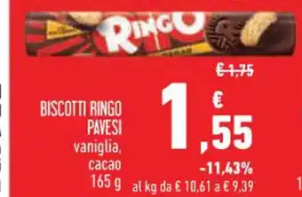 Conad Superstore BISCOTTI RINGO PAVESI vaniglia, cacao 165 g offerta