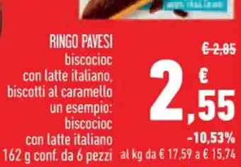 Conad Superstore RINGO PAVESI biscocioc con latte italiano, biscotti al caramello 162 g offerta